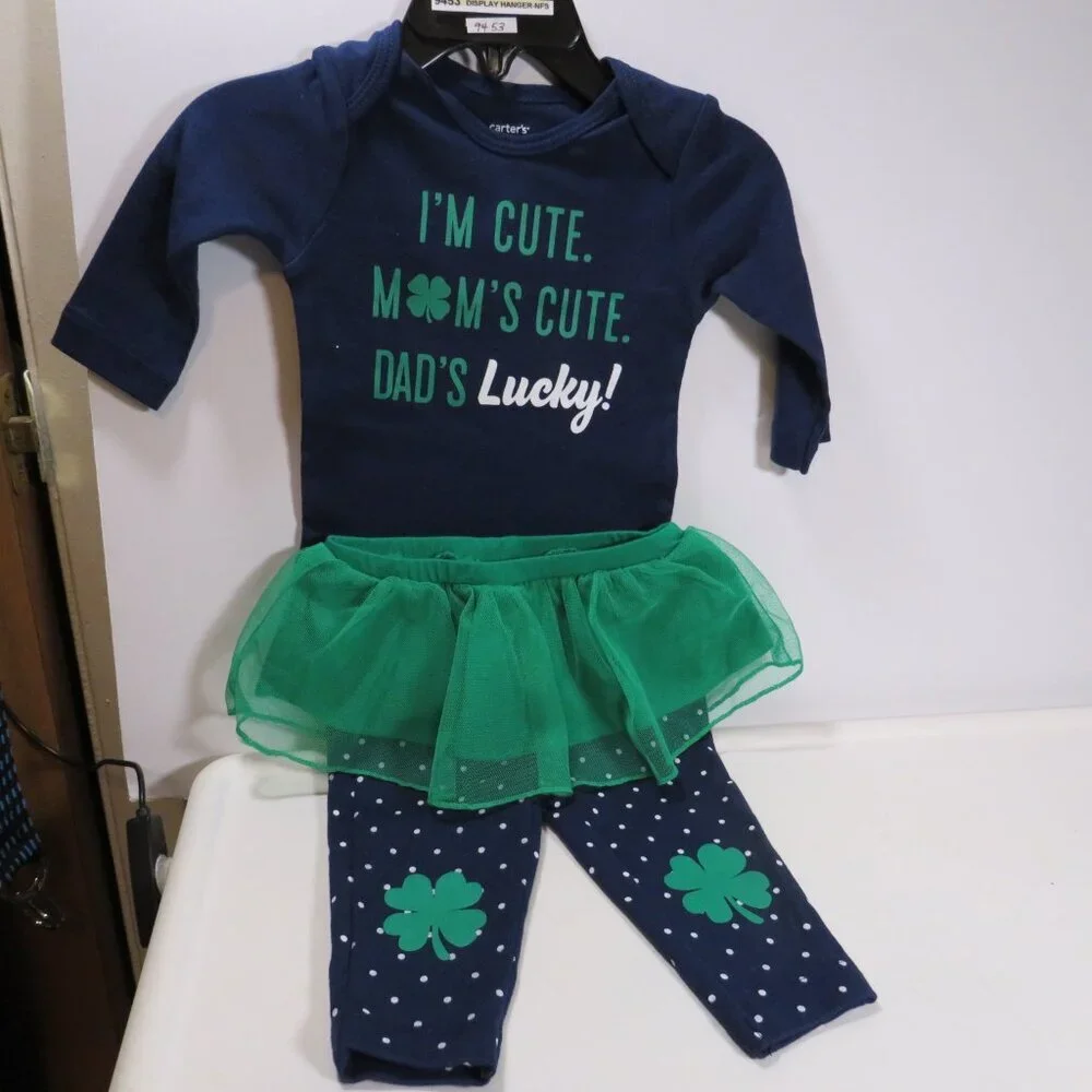 Baby St. Patrick's Day Navy 2 pc Set skirt attached to pants 3 mts
